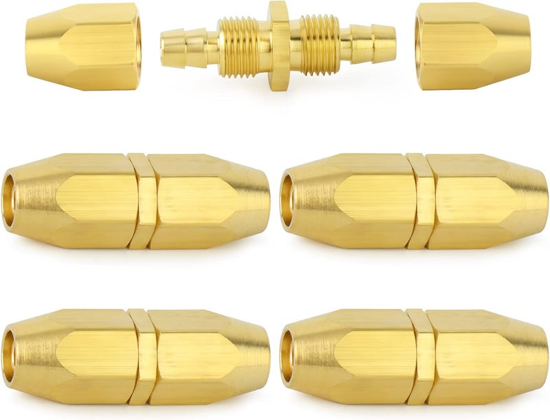 ChillWaves Brass Pneumatics Reusable Fitting - 1/4" ID Hose Splicer x 1/4" ID Hose (1/4" Barb) Repair Fitting (5-PACK) - Image 1